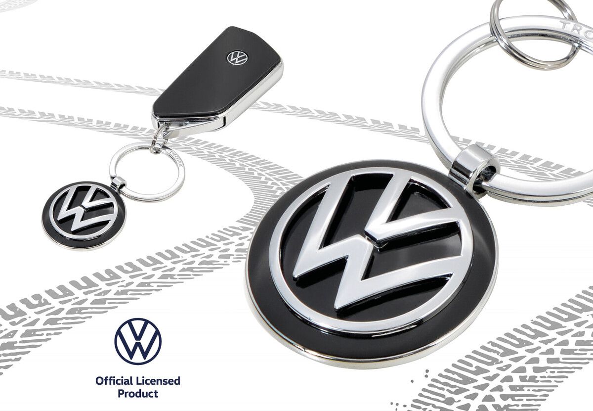 Schlüsselanhänger VW-Logo, rund, silber/schwarz